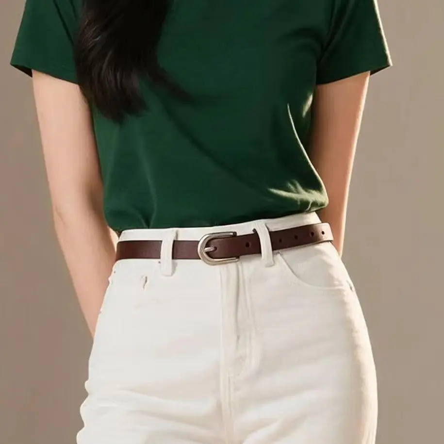 Matte Curved Silver Pin Buckle Minimalist Versatile Matches Flare Pants And T shirts Ladies Genuine Leather Belt For Shopping