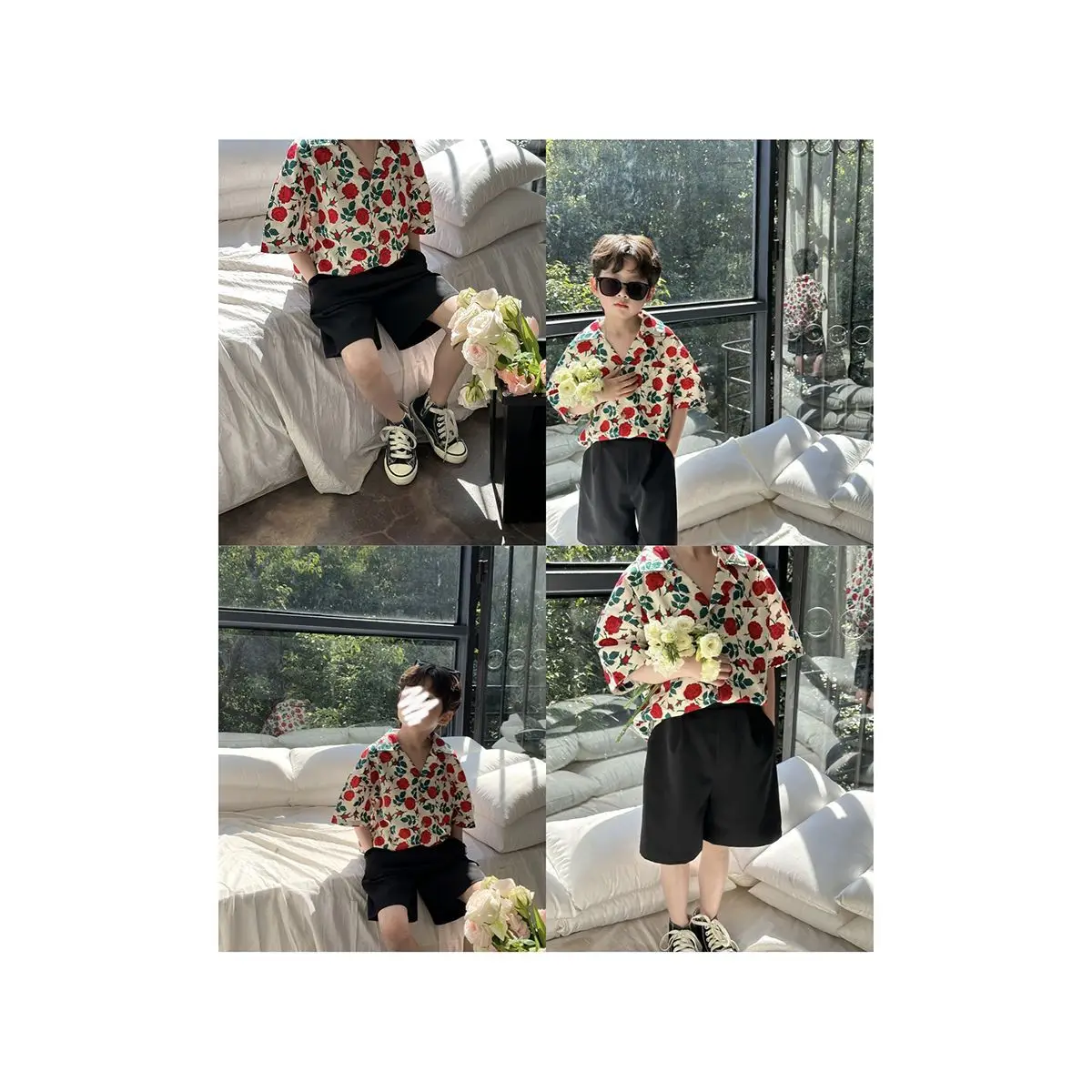 Fashion Short Sleeved Shirt Versatile Summer 2025 New Korean Version Cool Explosive Street Full Printed Rose Flower Shirt Trend