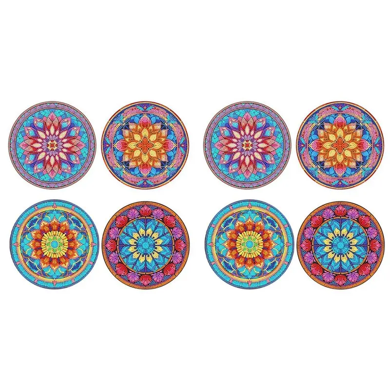 

【Festival】8Pcs DIY Diamond Art Painting Placemat Round Non-Slip Acrylic Table Mats For Table Decor A