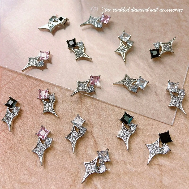 1Pc Micro Paved Four-pointed Star Zircon Nail Charms Anti-fade Metal Elegant Rhinestone Ornament DIY Nail Manicure Decor