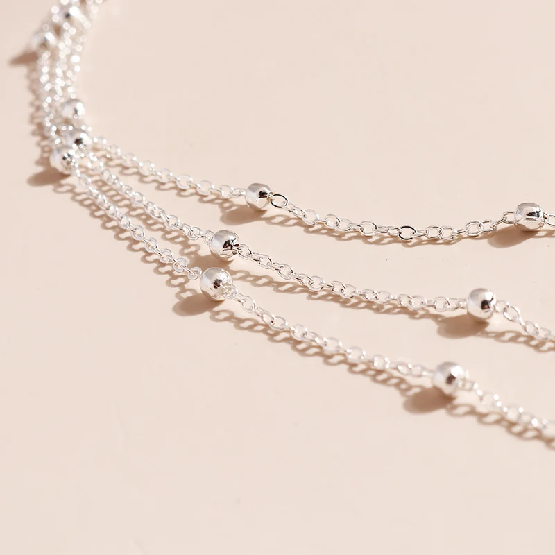 Aihua Mehrschichtige silberfarbene Perlenkette für Damen, einfache dünne Kette, Choker, trendiger Modeschmuck, Halskette – Detail 3