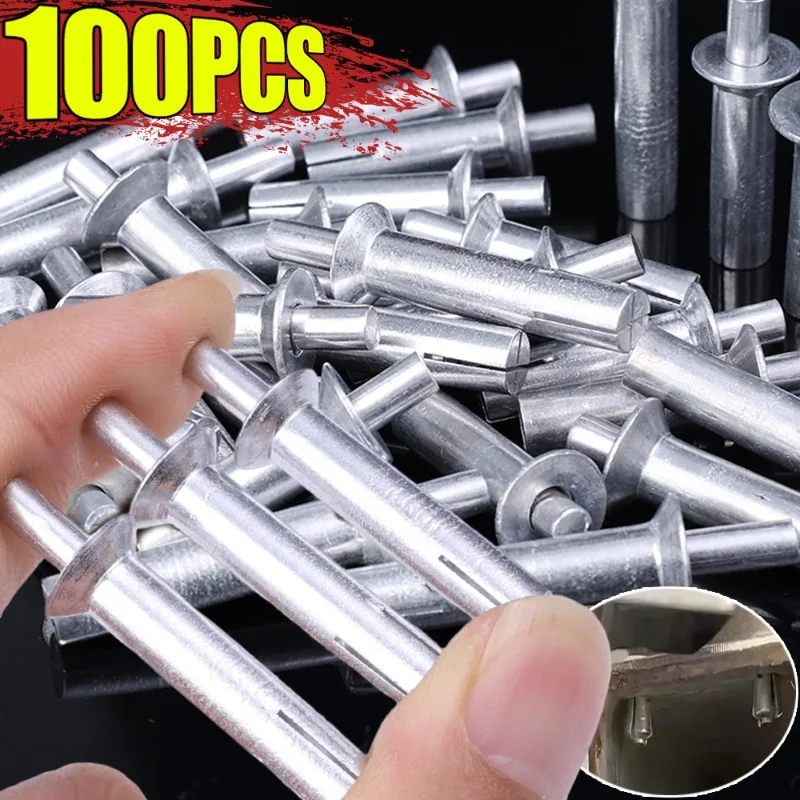 100/10 Uds. Remaches de expansión de percusión martillo remache de núcleo de aluminio clavos cabeza tornillos de rosca sujetadores accesorios de Hardware para el hogar