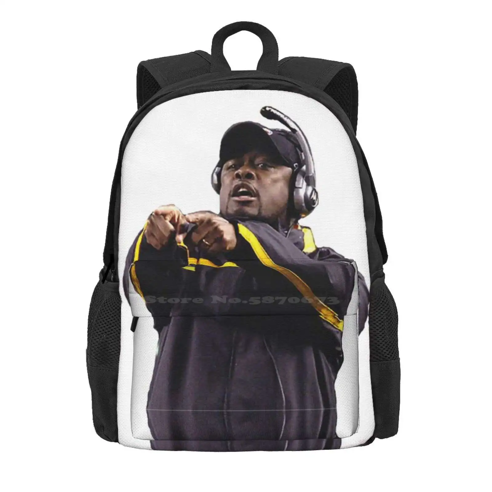 Mike Tomlin Hot Sale Schoolbag Backpack Fashion Bags Mike Tomlin Football Steelers Coach Coach Black And Yellow