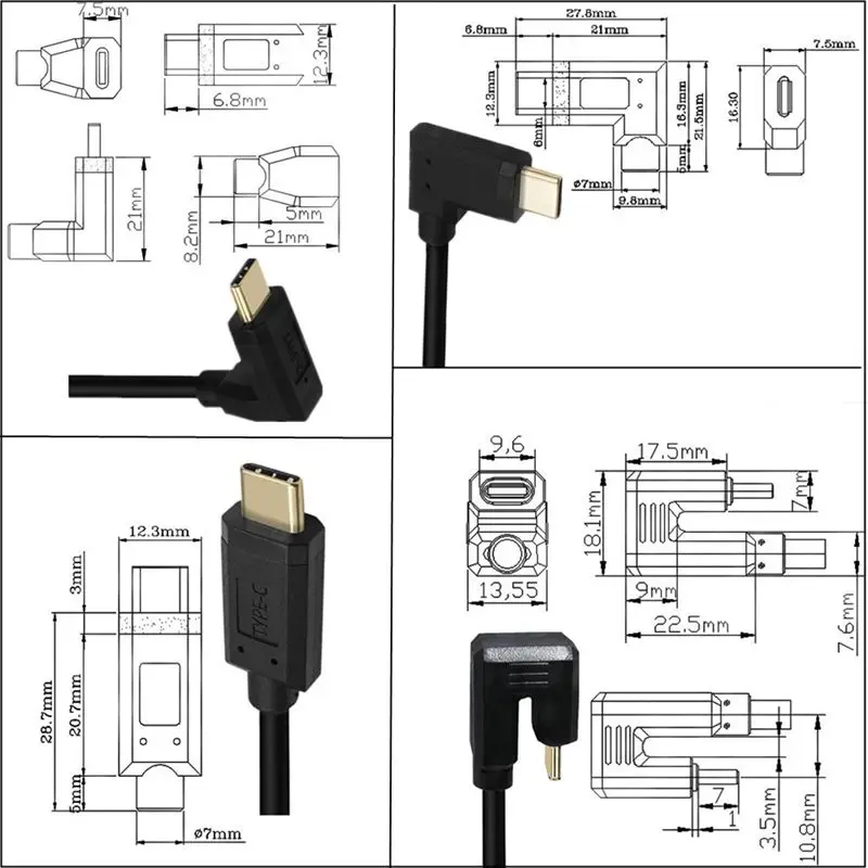 30cm 60cm 1m 1.8m USB 3.1 Version 10Gbps 4K 60Hz Type-C Male to Male Charging Data Cable U-bend Car Data Cable