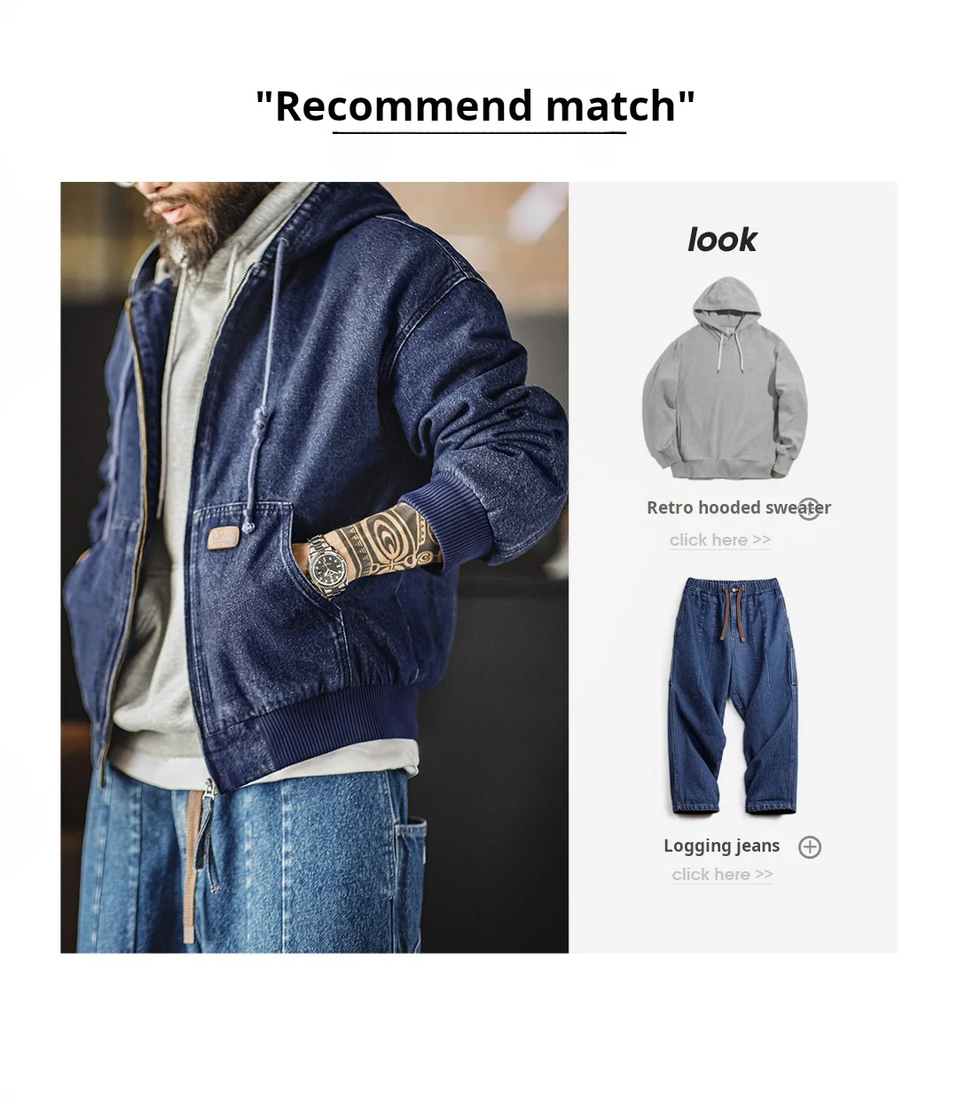 Maden Retro Men's J130 10.5oz Denim Jacket Heavyweight Washed Aged Hooded Jacket Zipper Work Coat with Large Pockets for Fall 24 Sdfe2937714e046069d03792d0df36bffL