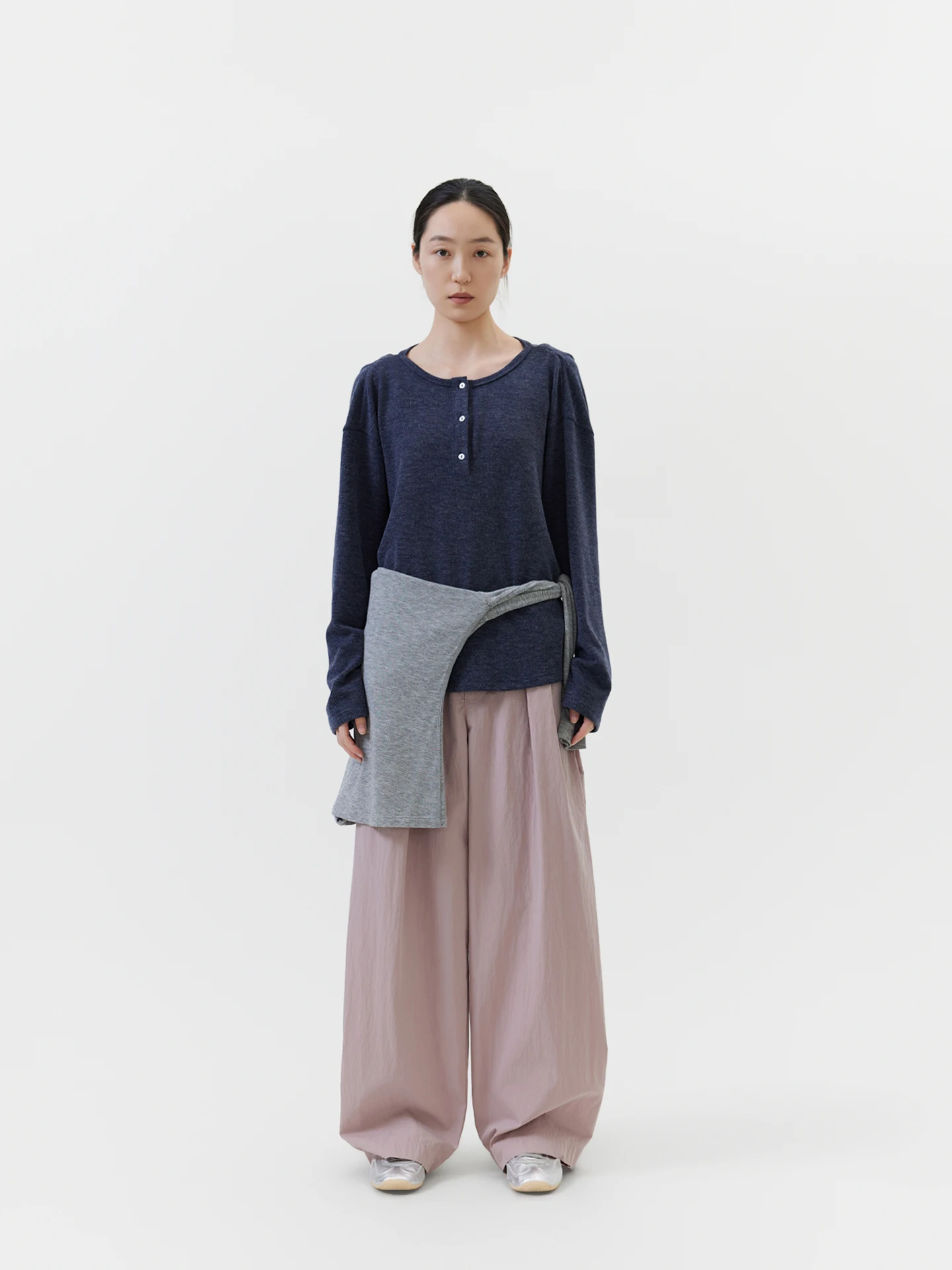 

Floral Knitted Sweater oulder Pleated Design Loose Fit Ladies T-irt Polyester Viscose Spandex Long Sve Henry Collar