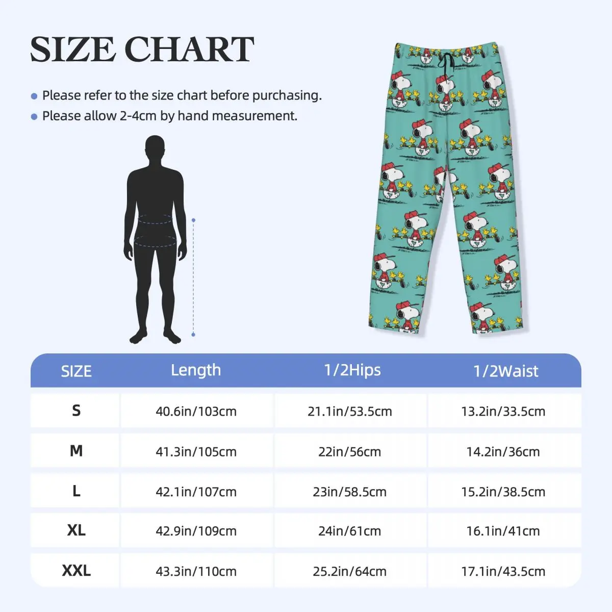 Custom Printed Men\'s Cartoon Manga Snoopy Woodstock Pajama Pants Sleepwear Sleep Lounge Bottoms with Pockets