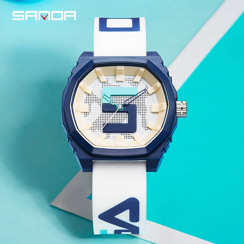 Original sanda casal relógio de quartzo colorido juventude contraste cor dial pulseira de silicone design masculino senhora relógio legal presente classmate