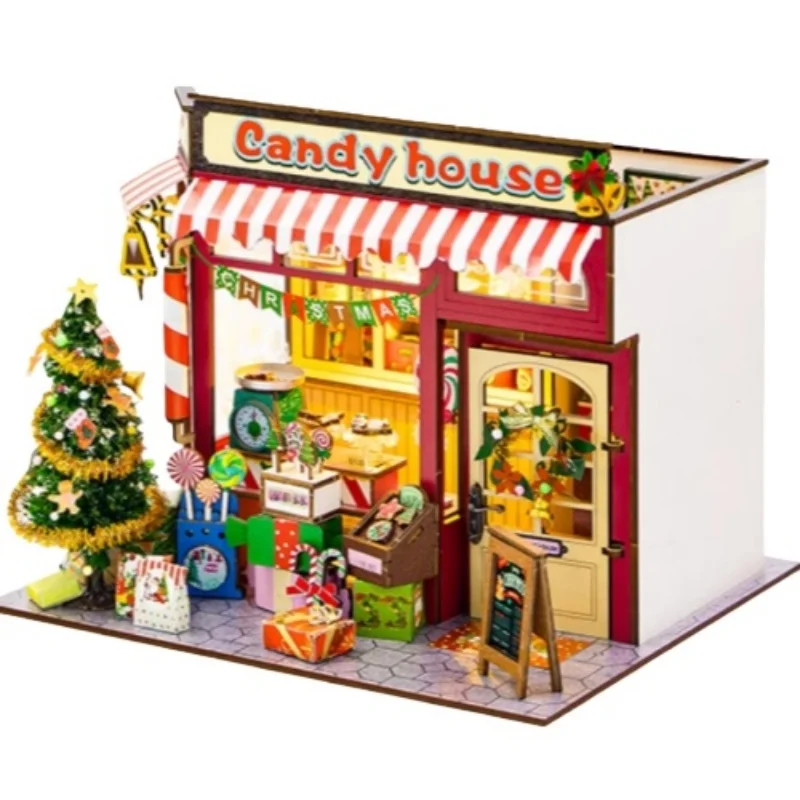 عيد الميلاد كاندي هاوس خشبية بازل قطع دمية لتقوم بها بنفسك الجمعية ثلاثية الأبعاد Toygift اليدوية تمثال نموذج عرض الشارع اللبنات
