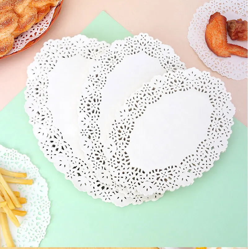 150Pcs Küche Gebratene Lebensmittel Spezielle Blume Boden Papier Öl-absorbierende Papier Backen Kuchen Pizza Snack Runde Haushalt Spitze papier Pad – Detail 9