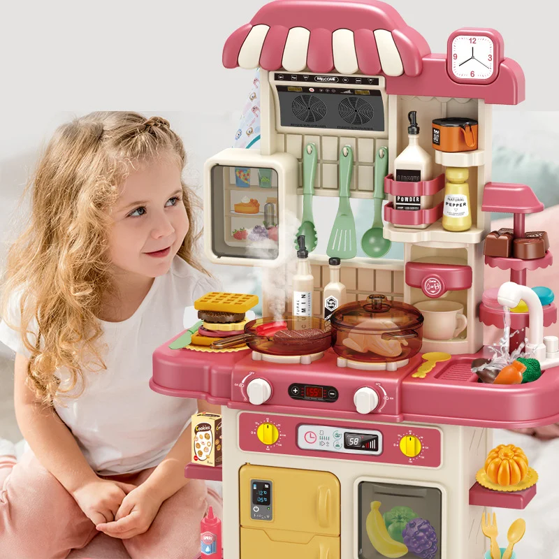 The kitchen table pretends to play with children\'s kitchen toy sets