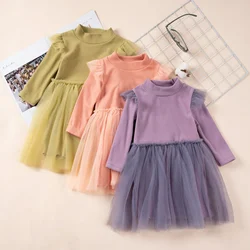 Cute Baby Girls' Spring and Autumn Dress Solid Color Long Sleeve Dress Children's Gift Girls' Party Dress Daily Dressing