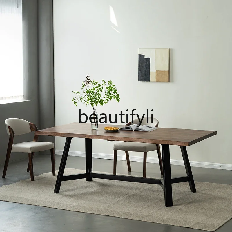 

S7486teae North American black walnut dining table, all solid wood Nordic logs, natural edge modern minimalist workbench