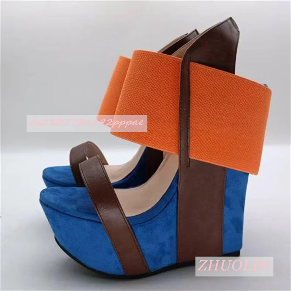 Women Wedge Sandals Open Toe Platform High Heels Elastic Wide Band Strap Summer Casual Dress Shoes Thick Sole Fashion Sandals