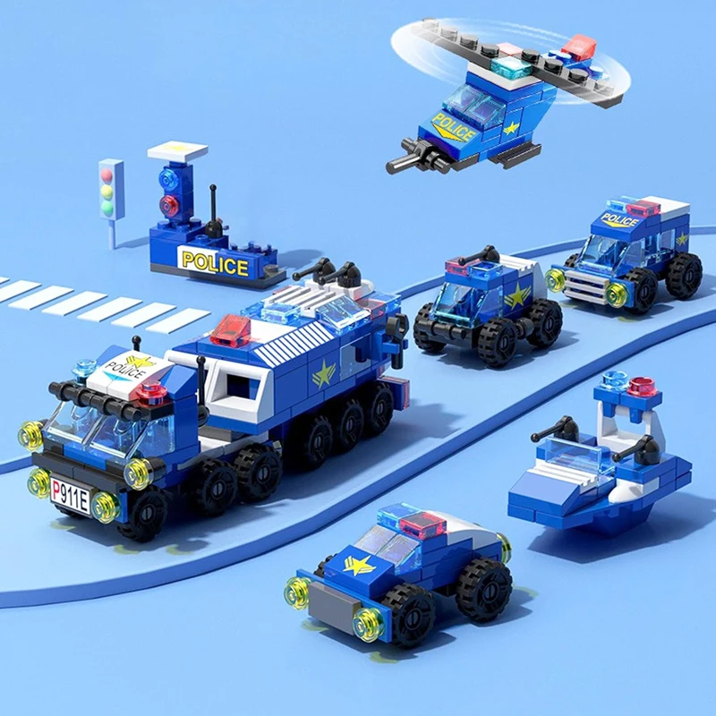 Conjunto de construção de brinquedos de carro de polícia para crianças de 5 a 12 anos |   Brinquedo de bloco de construção de 147 peças com rodas móveis, conjunto de brinquedos de aventura para perseguição de carro
