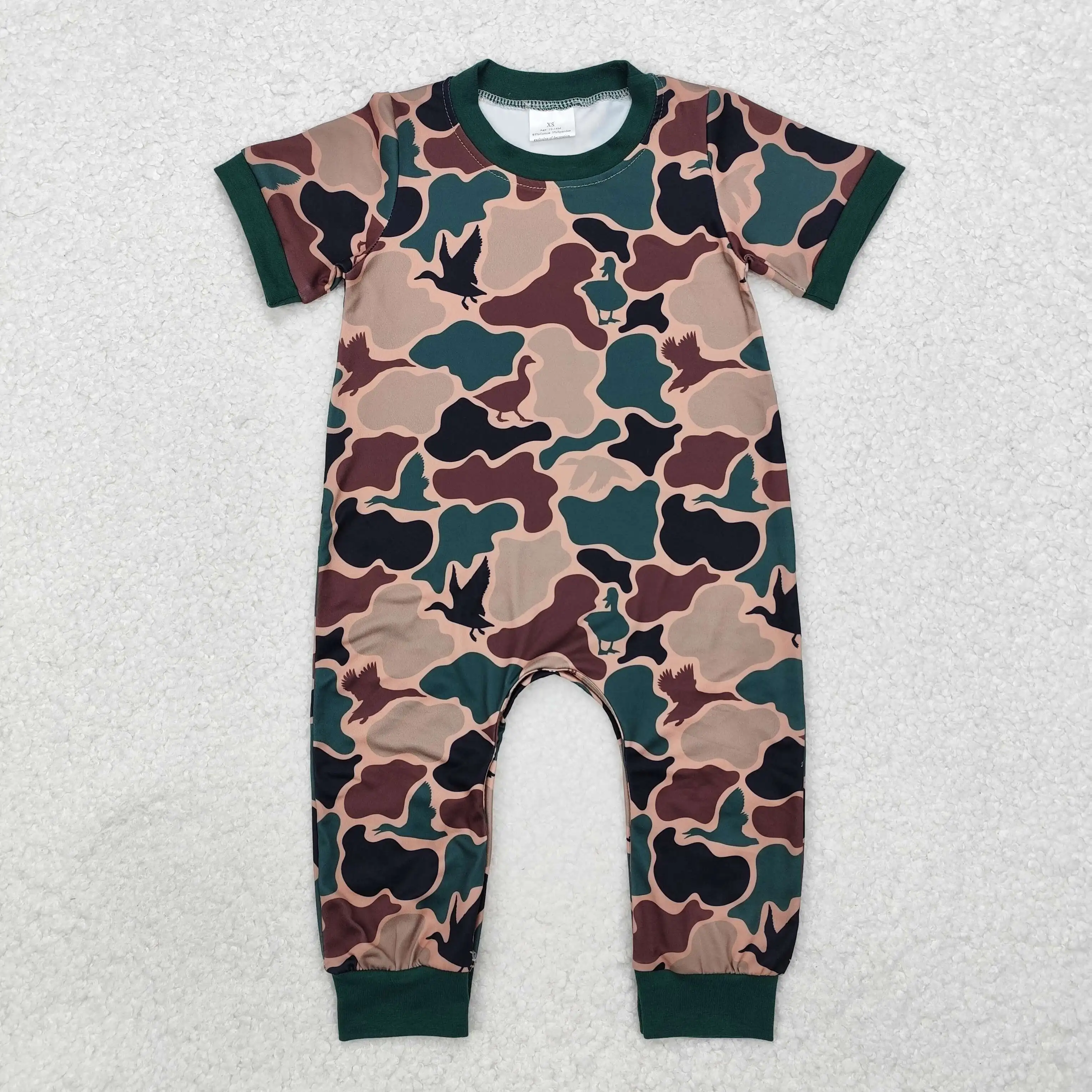 new rts baby boy romper wholesale  camouflage puppy pattern summer short sleeve green rompers