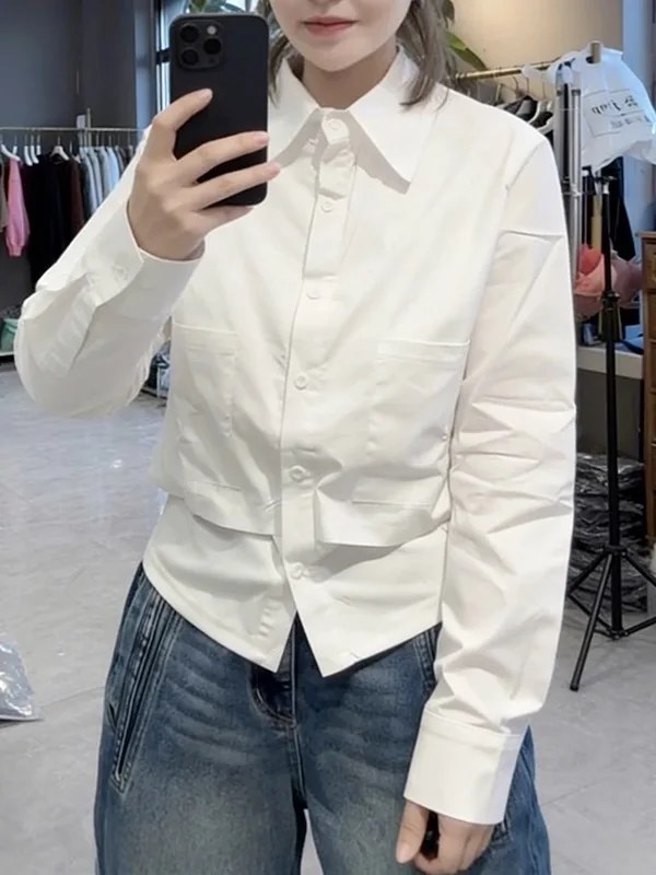 

Slimming White Long Sleeve Shirt Women's Base Layer plus Size Fashionable Design Spring 2026 Commute Style Polyester Blend
