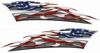 

For 2xWeston Signs Reflective American Flag Motorcycle Gas Tank Flame Decals