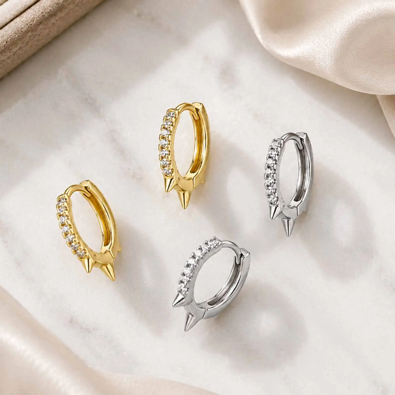 Cubic Zirconia Small Hoop Earrings 18K Gold Plated Cartilage Huggie Layered Stackable Punk Ear Jewelry Gifts