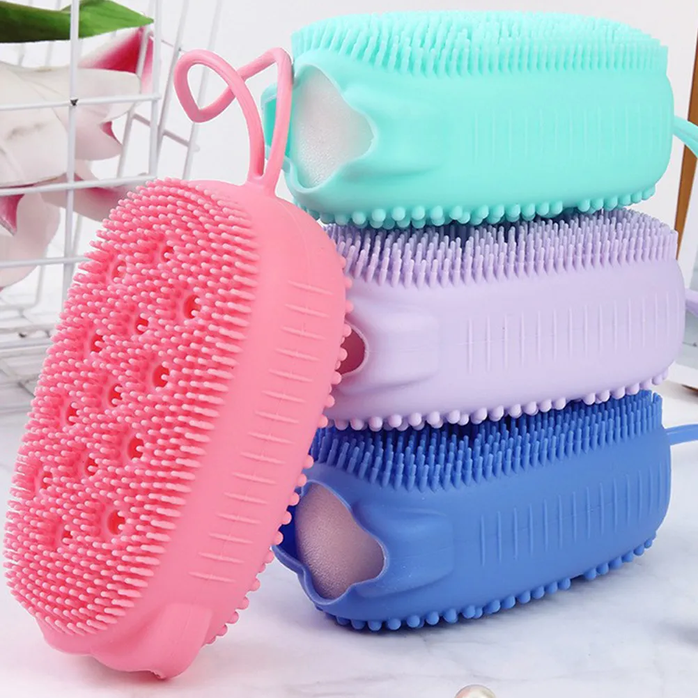 4Pcs Double Side Silicone Bath Brush Soft Cleansing Bristles Scalp Massage Particles Hygienic Reusable Body Scrubber for Travel