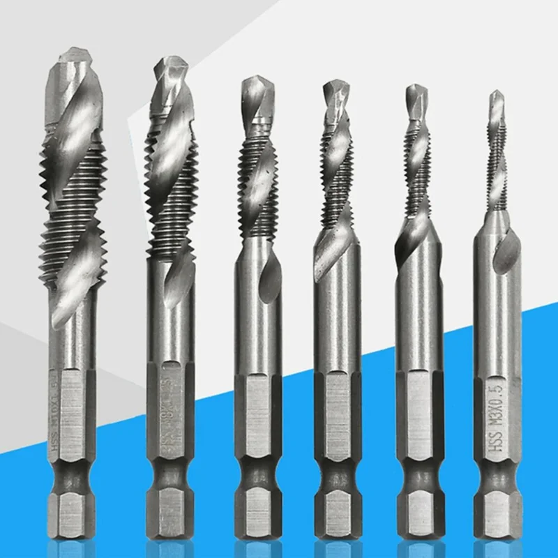 6Pcs Tap Drill Bit Hex Shank Titanium Plated HSS Screw Thread Bit Screw Machine Compound Tap M3 M4 M5 M6 M8 M10 Hand Tools