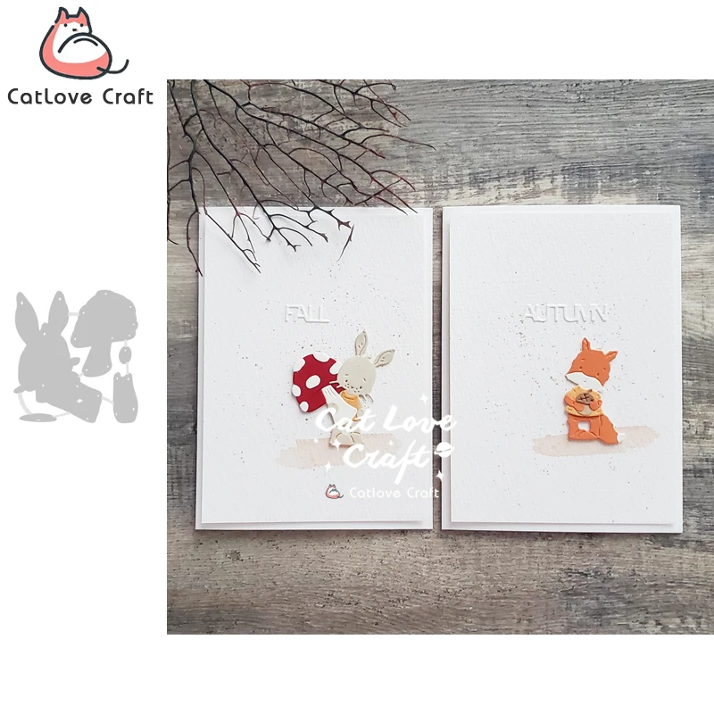Catlove Autumn Rabbit Fox Animal Metal Cutting Dies Scrapbooking Mold Stencil Die Cuts Card Making DIY Craft Embossing New Dies