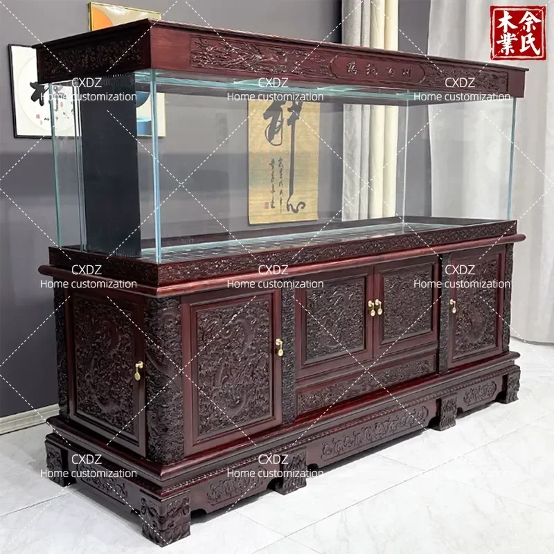Solid Wood Fish Tank Cabinet Custom Aquarium Stand for Living Room Office Villa Large Dragon Fish Tank Bottom Storage Unit