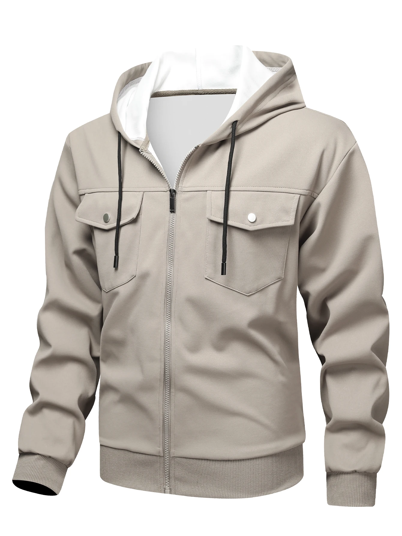 Jaqueta Masculina Versátil com Capuz para Primavera, Moda Casual ao Ar Livre, Manga Longa, Alta Qualidade, Casaco de Moletom Masculino