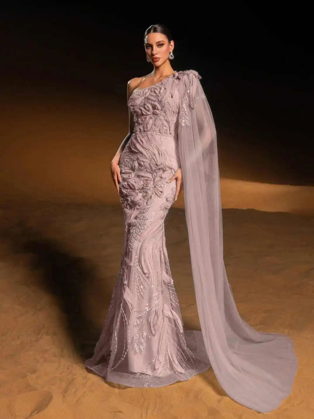 Luxury Mermaid Wedding Dresses One Shoulder 3D Applique Backless Sleeveless Bridal Gown Sweep Train Vestido De Noiva Customized