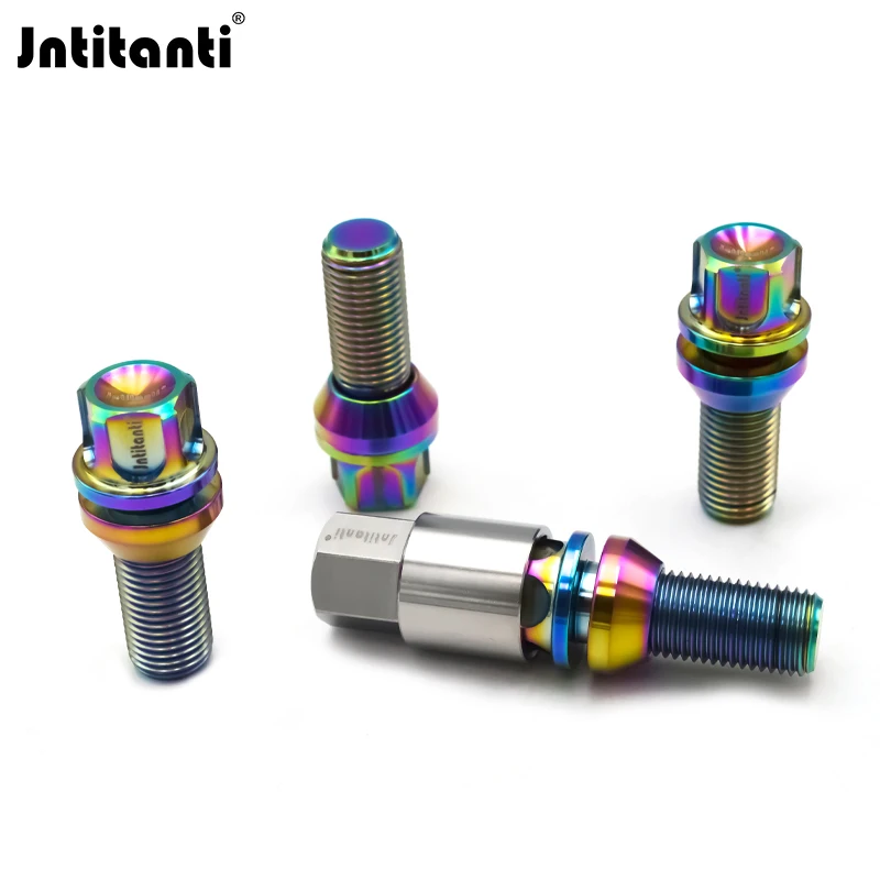 

Jntitanti M14*1.25*28-45mm Wheel hub boltfloating washer cone seat anti-theft Gr.5 titanium bolt for BMW Mini racing car