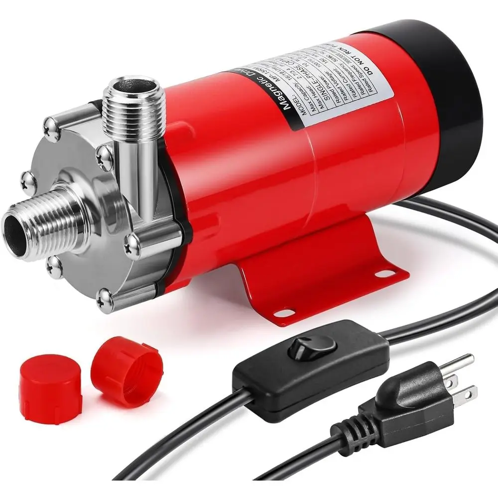 

Wort Pump With Switch StainlSteel Magnetic r Pump Brewing or Wort Transer, 1/2”NPT Thread 110V Quiet Operation Excellent High Te