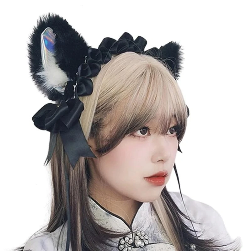 

Ear Girl Ruffled Headwear Lace Trim Subculture Flouncing Headwear Maid Headpiece Bows Headbands 15UB