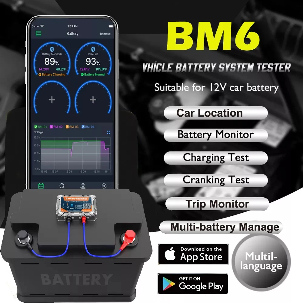 BM6 Car Analyzer 12V Healthy Car Battery Monitor Diagnostic Tools for Bluetooth Connectivity