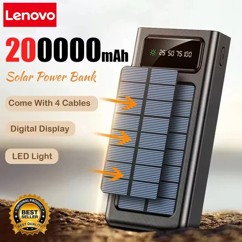 

200000 mAh Solar Power Bank большой емкости для мобильных устройств, быстрая зарядка аккумулятора с двумя USB-кабелями для iPhone, Samsung, Xiaomi