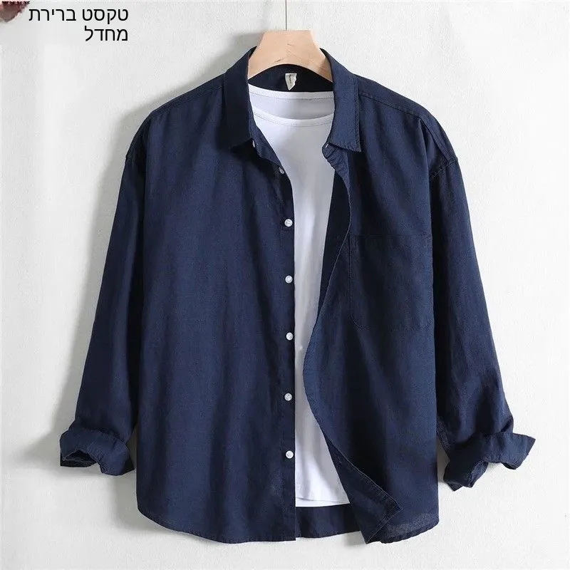 Spring New Men's Cotton Linen Jacket Long Sleeve Shirt Pure Color Retro Loose Casual Trendy Outerwear Standard Fit Fashion Urban