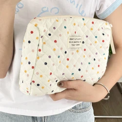 Bolsa acolchada de algodón con puntos de colores para mujer, bolso de gran capacidad, portátil, de viaje, para almacenamiento de maquillaje, para regalo