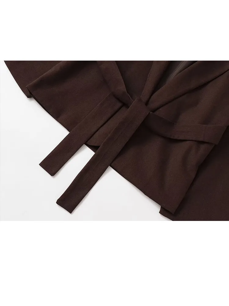 

HH Women New Fashion Retro Versatile Crew Neck Solid Belted Blazer Coat Female Temperament Streetwear Slim Long Sleeve Jacket