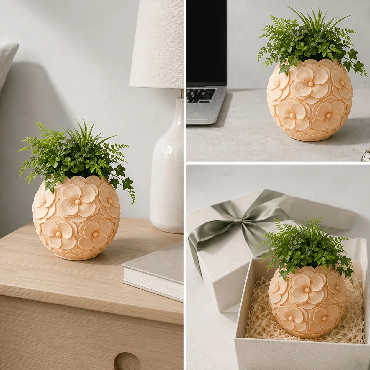 A silicone mold featuring a profusion of flowers, 3D petal reliefs, and a rounded flower ball shape; DIY forest-themed cement fl
