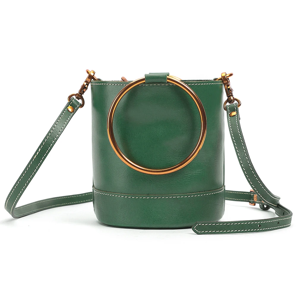 Women's leather shoulder bag versatile cowhide bucket bag exquisite and niche crossbody bag large capacity women's bag