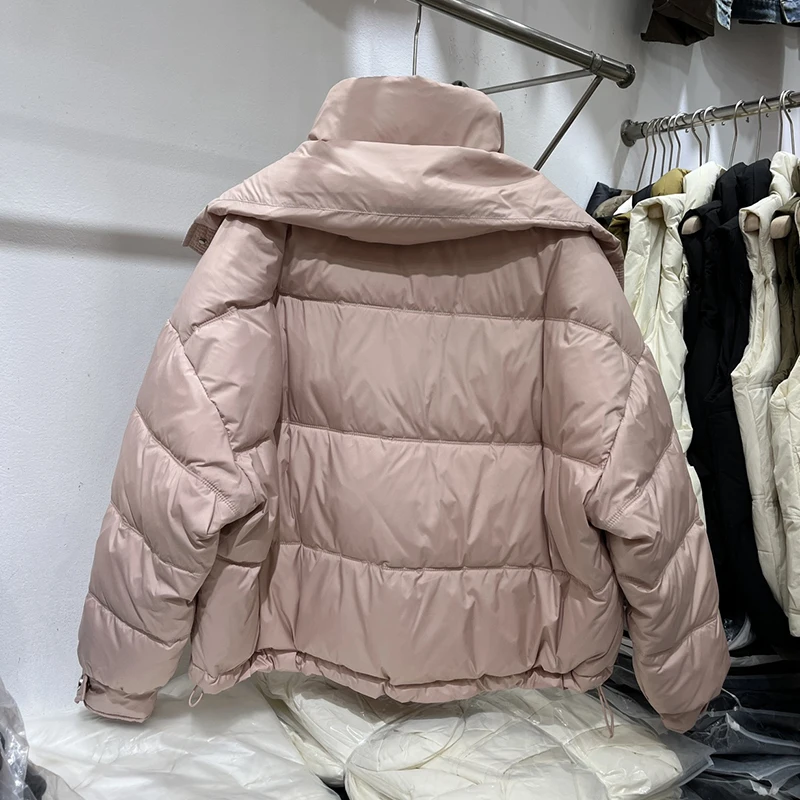 Winter Short Hooded Puffer Coat Glossy 90% White Duck Down Coat Stand-up Collar Warm Down Parkas Casual Puffer Jacket