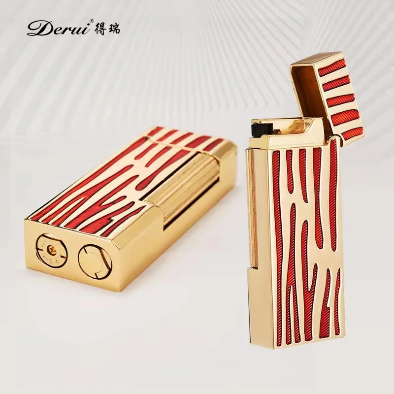 DERUI Metal Narrow Edition Butane Gas Lighter Side Grinding Wheel Ignition Open Flame Lighters Smoking Accessories Gadget No Gas