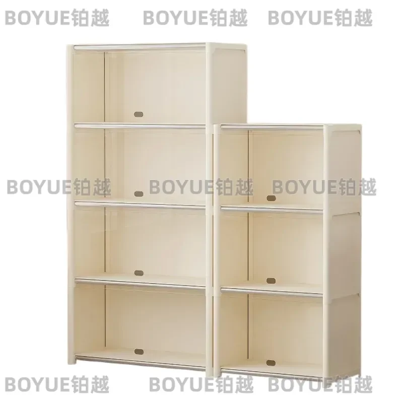 Transparent Dustproof Bookshelf Modular Floor Storage Cabinet Space Saving Simple Visual Display Shelf for Home Rental
