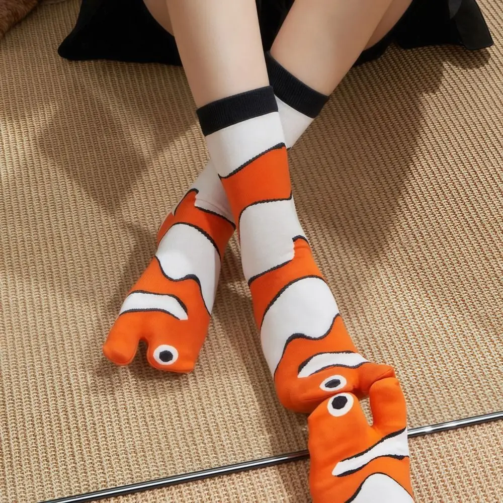 Funny Dolphin Crocodile Cat Toe-socks Comfortable Soft Mid-calf Socks Breathable Long Style Animal Print Socks Women