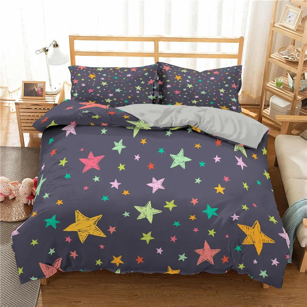 Star Single Double Twin Queen Bedding Set 2/3pcs Night Sky Polyester Bed Cover Kid Duvet Cover Set Dark Blue Galaxy Bedclothes