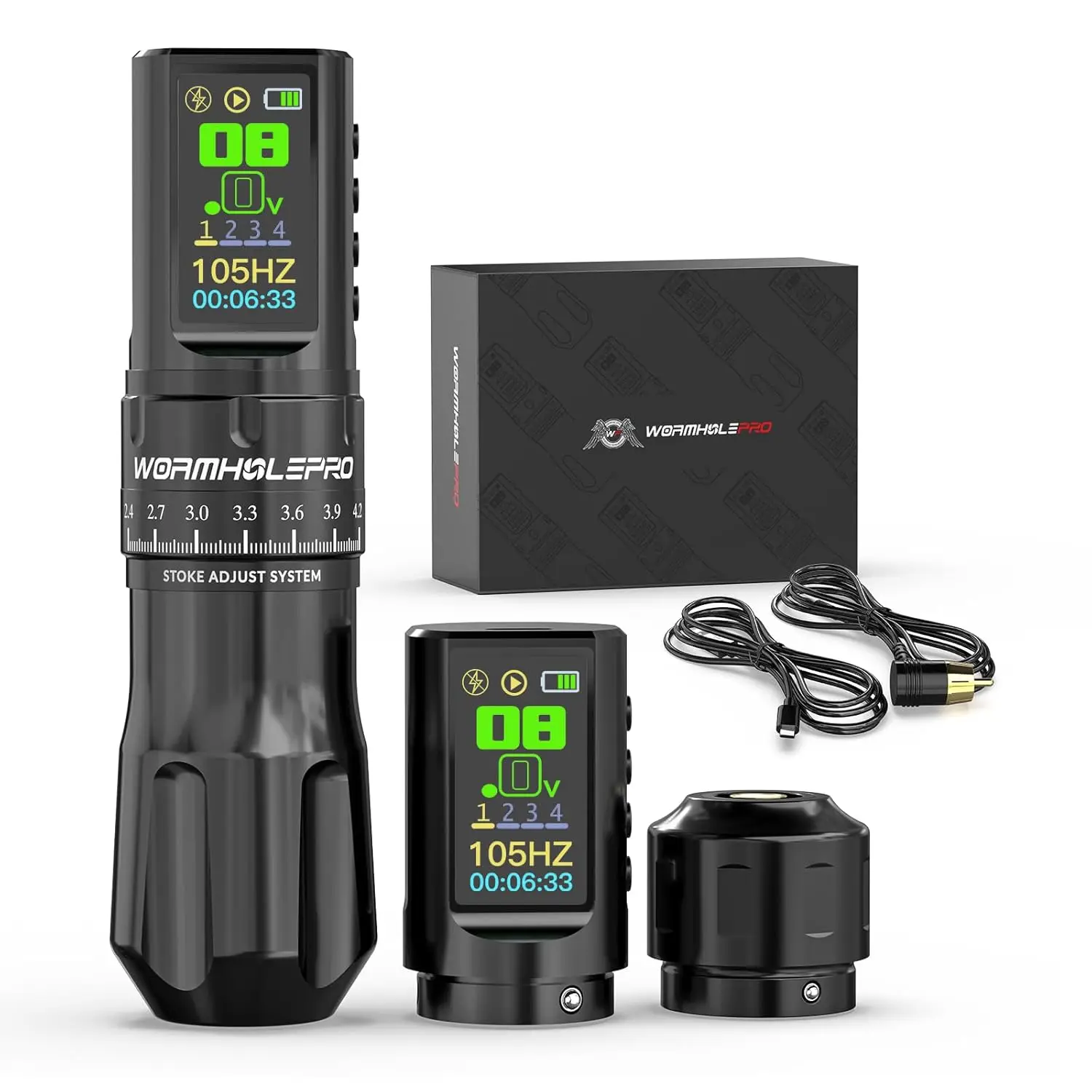 

Wireless Tattoo Machine with 7 Strokes, 2 Batteries, Brushless Motor for Professional Tattooists