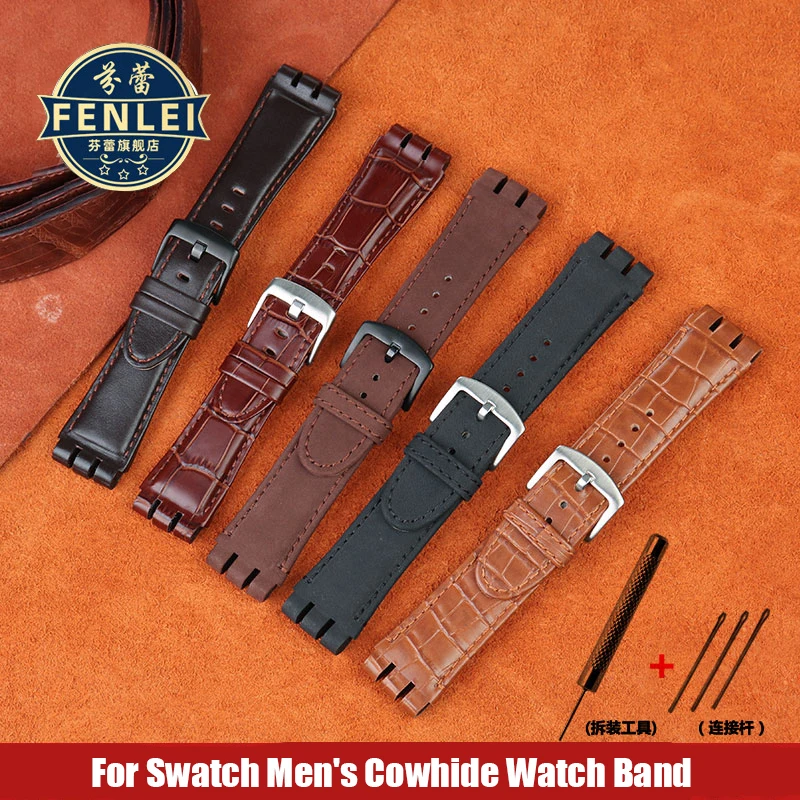 Soft Watch Band For Swatch Leather Watch Strap Men\'s Yos440 449 401 447 Large Size Cowhide Bracelet Black Brown 23mm Wristband