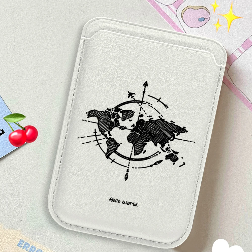 Minimalistisches Weltkarten-Leder-Kartenetui Handy-Kartenhalter für Magnetische Hülle Geeignet für alle iPhone Magsafe Karten-Handy-Rückseiten-Taschen – Detail 3