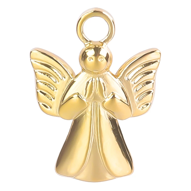 5PCS High Quality Gold Color Angel is Mom,Fairy Stainless Steel Pendant Charms Jewelry Making Trendy Necklace Craft Supplies