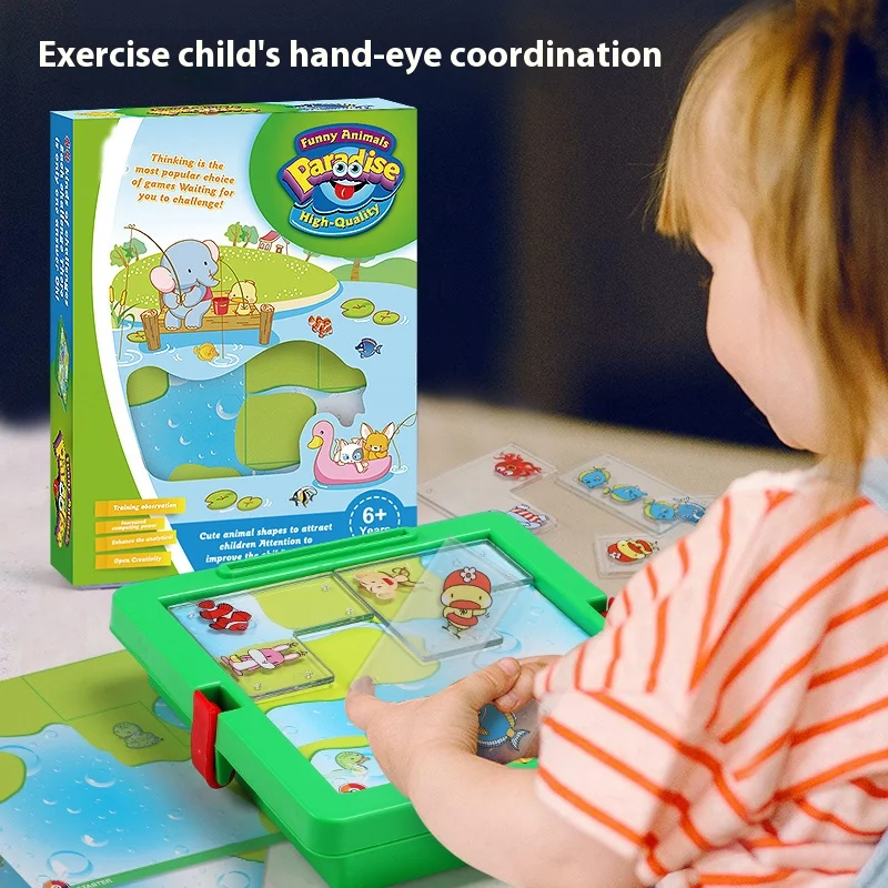 لعبة لوحة ألغاز الحديقة الحيوانية للأطفال، لعبة تفاعلية داخلية، أداة تعليمية، بطاقة تدريب على التفكير