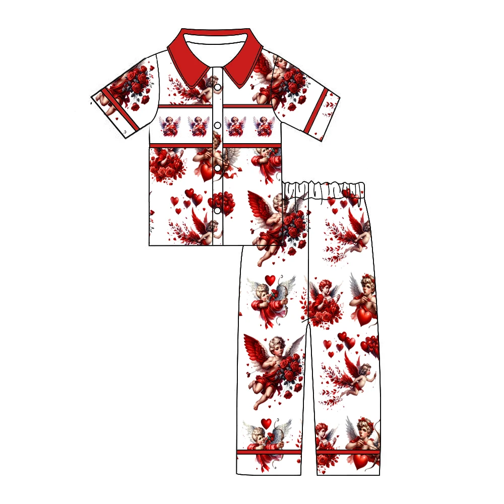 Boutique Kids Valentine's Day Smock Print Pjs Toddler Strawberry Girl Clothing Set Cartoon Bear Boy Set